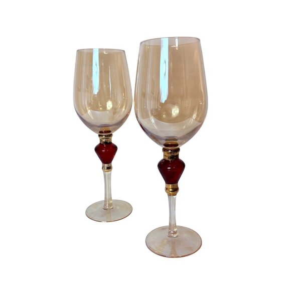 Pier 1 Amber Wine Glasses Set of 2 VTG Elegant Holiday Goblets Bar Cart Decor - Picture 4 of 16